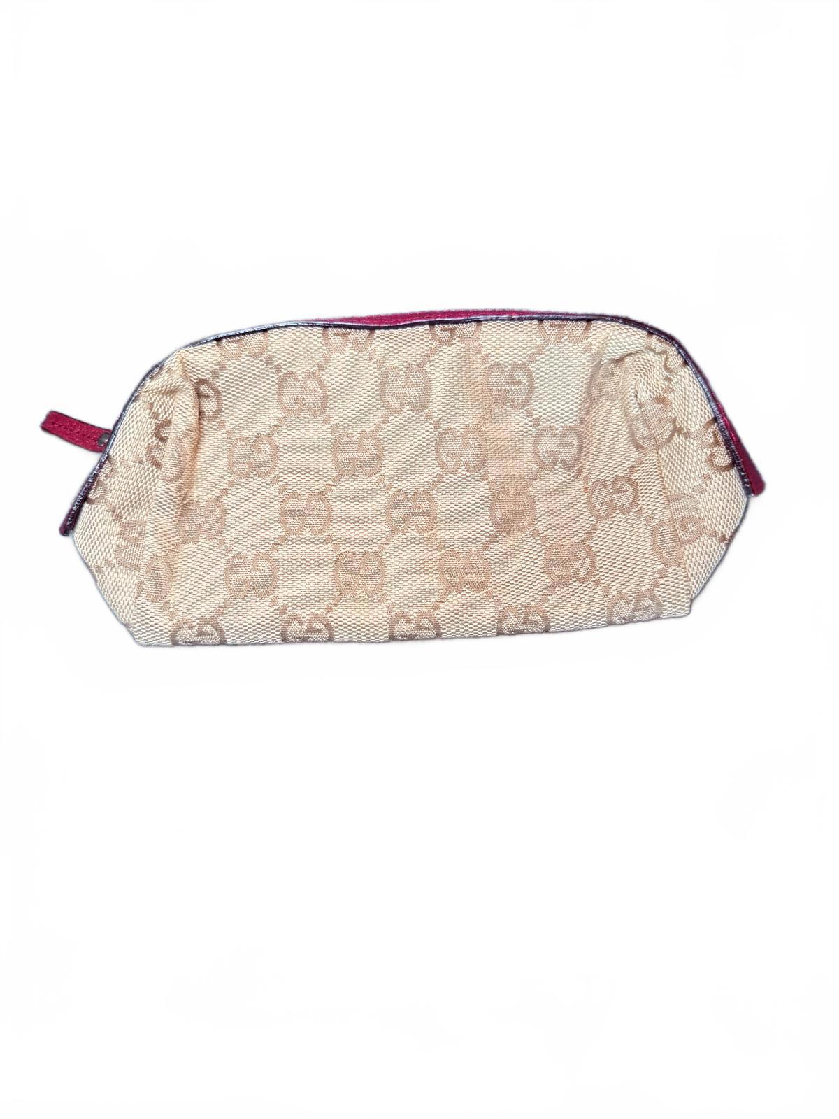 Gucci Beige Monogram Canvas and Red Leather Pouch