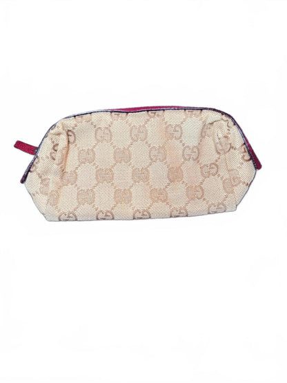 Gucci Beige Monogram Canvas and Red Leather Pouch