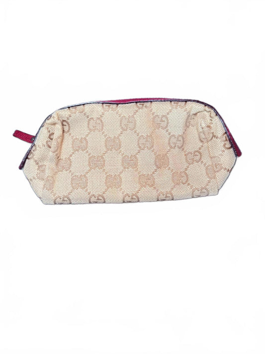 Gucci Beige Monogram Canvas and Red Leather Pouch