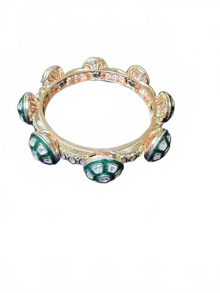 Gold Tone Bangle Bracelet with Green and Clear Stone Accents