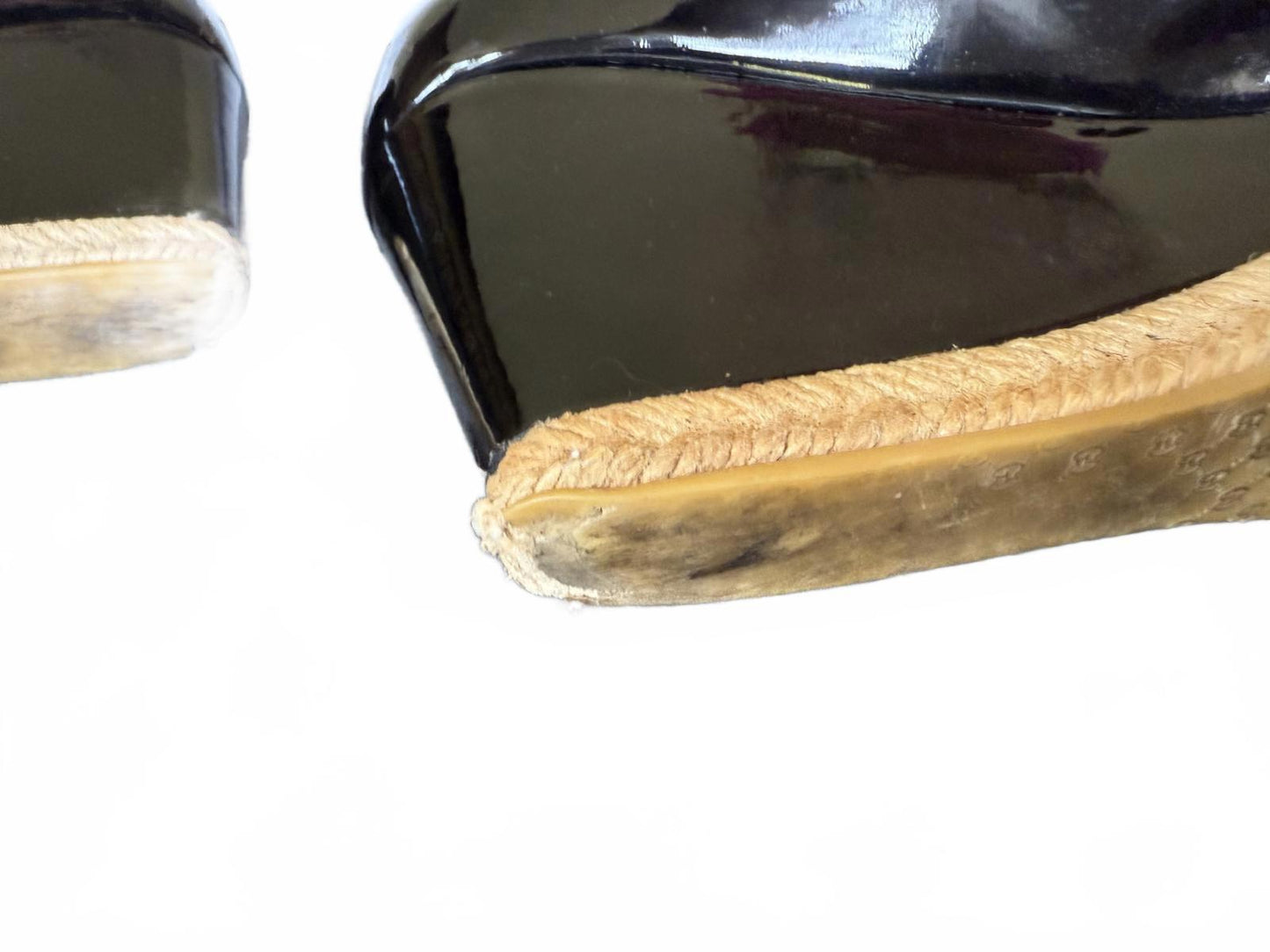 Gucci Black Patent Leather Wedge Heels with Gold Horsebit Detail, EU 39