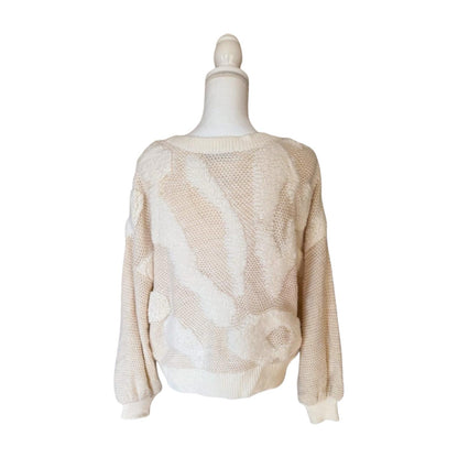 New Aldo Martins Beige and White Patterned Knit Sweater, Size Large