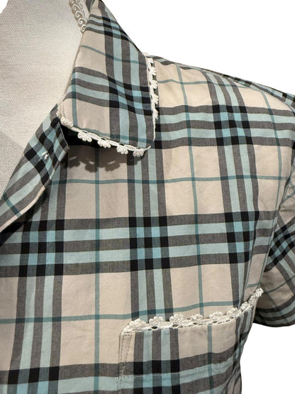 Women's Burberry Check Short-Sleeve Button-Up Shirt, size 8
