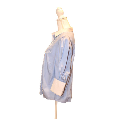 Gretchen Scott Blue & White Scallop Trim Cotton Blouse, Medium NWT