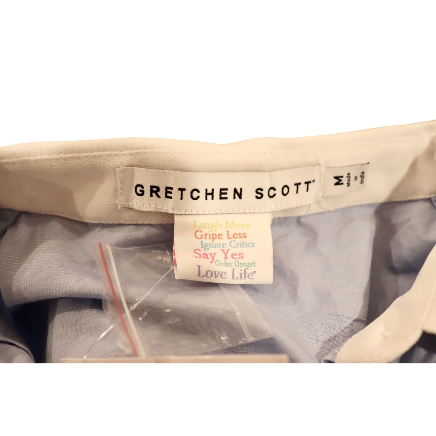 Gretchen Scott Blue & White Scallop Trim Cotton Blouse, Medium NWT