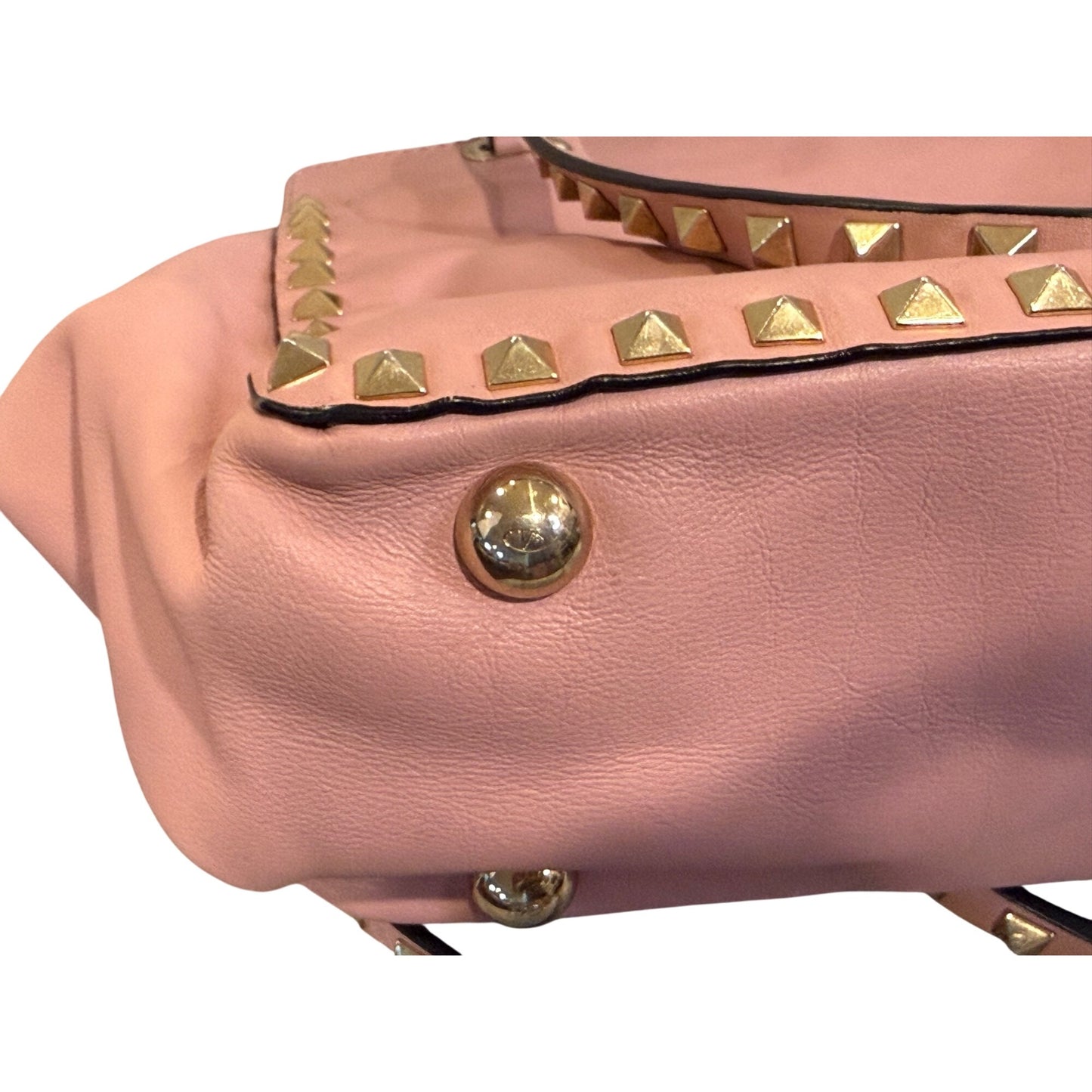 Valentino Garavani Pink Leather Rockstud Trapeze Small Tote Bag with COA