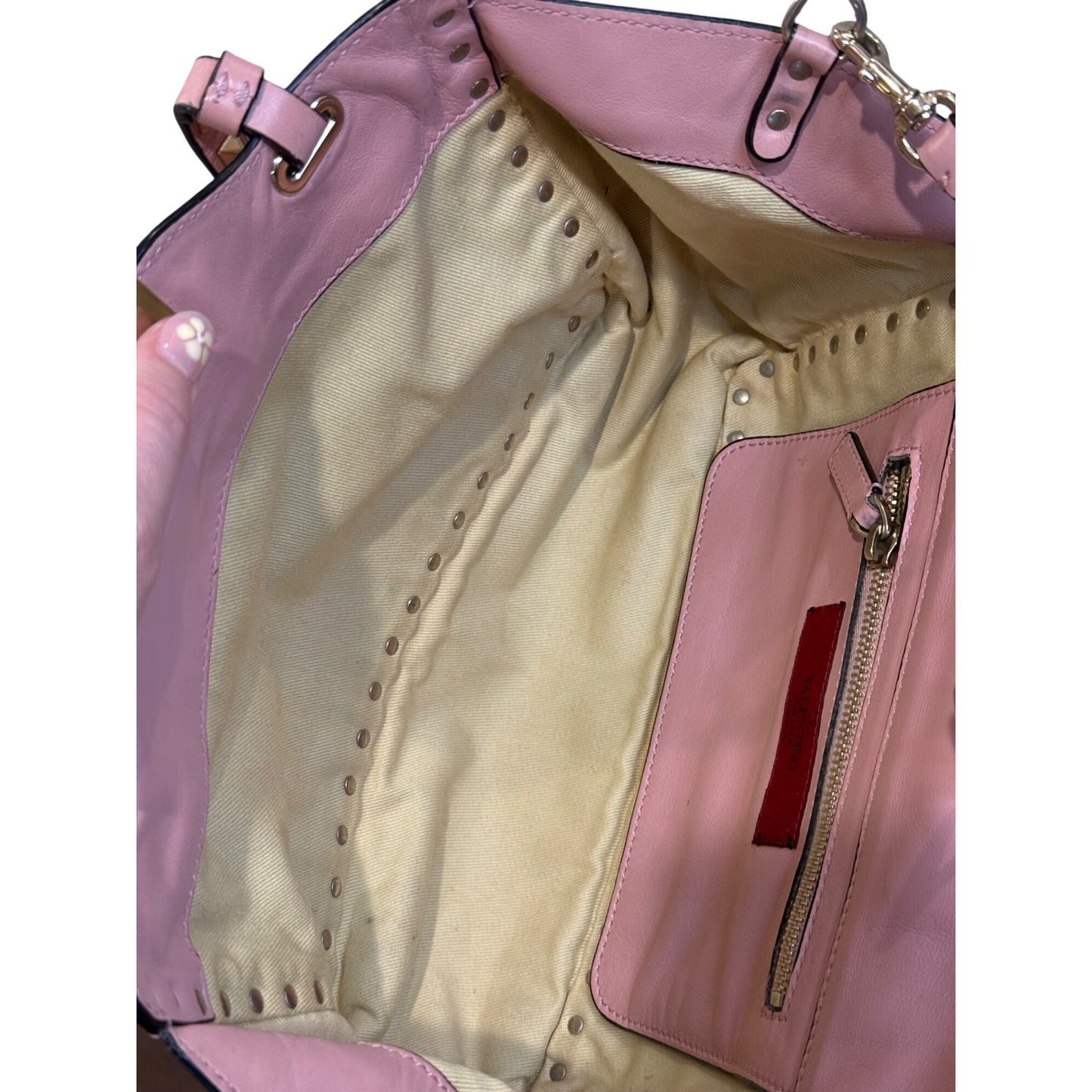 Valentino Garavani Pink Leather Rockstud Trapeze Small Tote Bag with COA