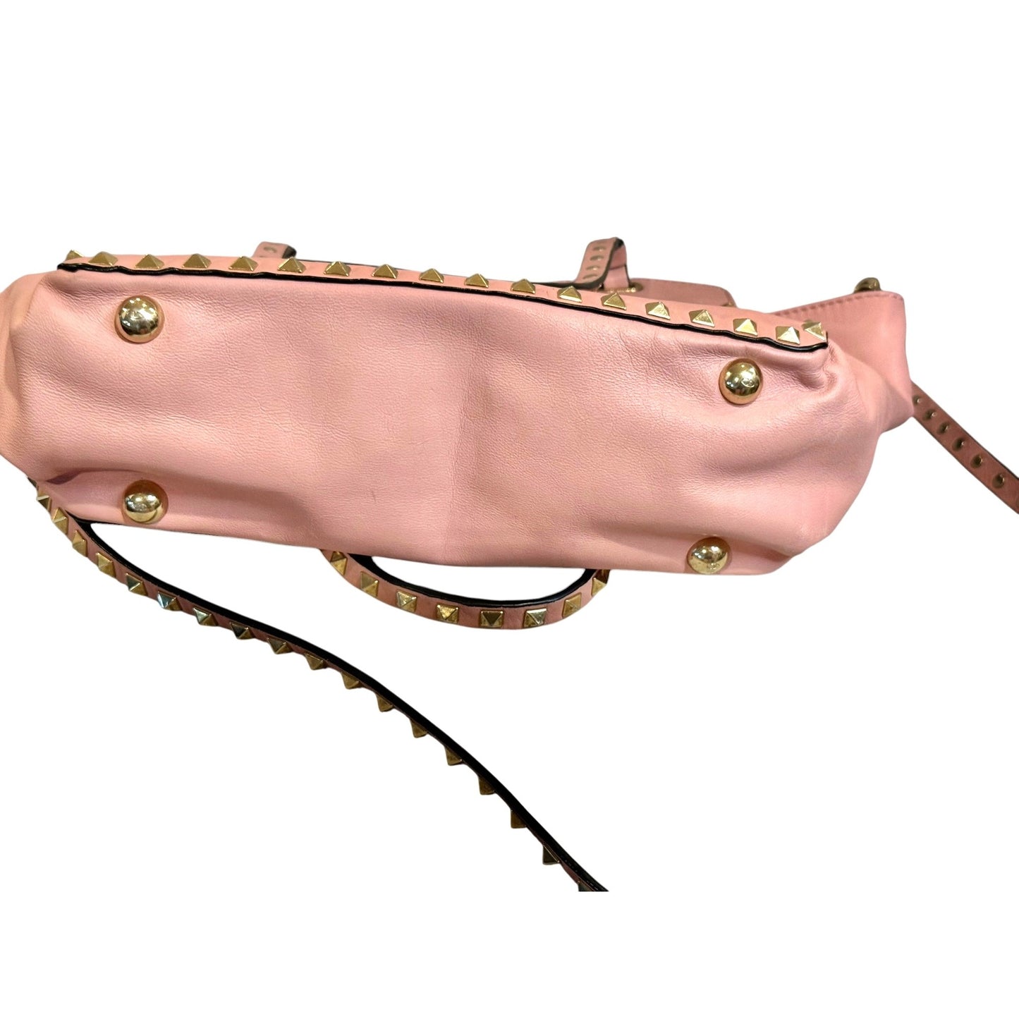 Valentino Garavani Pink Leather Rockstud Trapeze Small Tote Bag with COA
