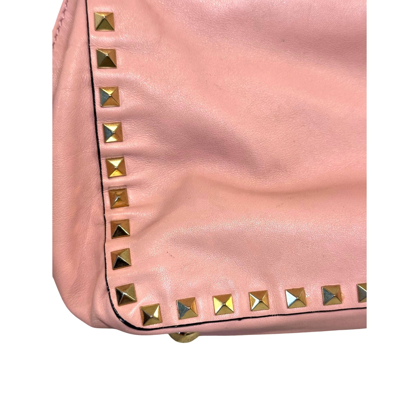 Valentino Garavani Pink Leather Rockstud Trapeze Small Tote Bag with COA