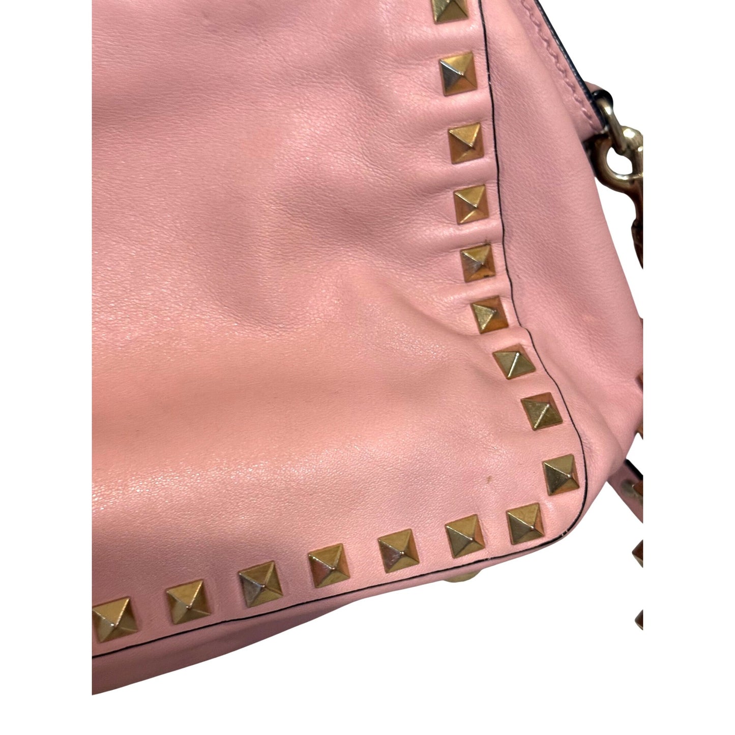 Valentino Garavani Pink Leather Rockstud Trapeze Small Tote Bag with COA