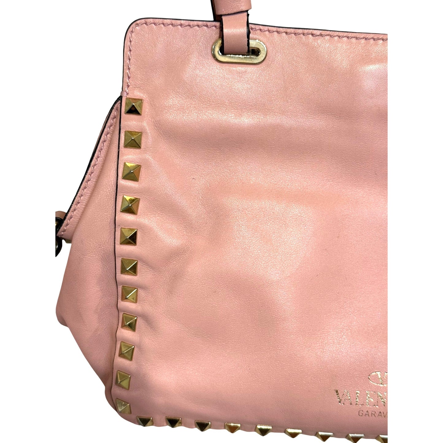 Valentino Garavani Pink Leather Rockstud Trapeze Small Tote Bag with COA