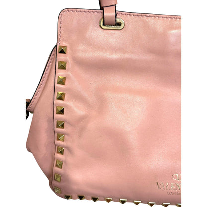 Valentino Garavani Pink Leather Rockstud Trapeze Small Tote Bag with COA