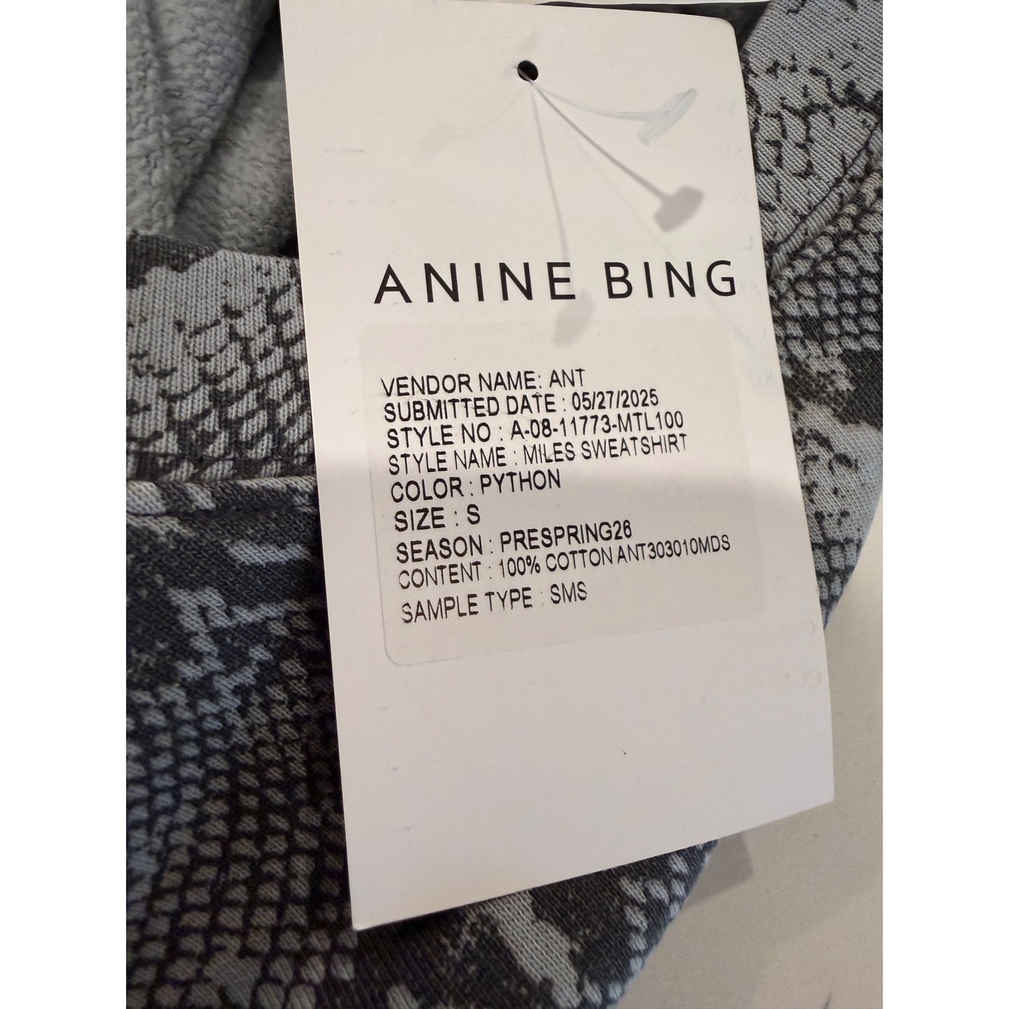 Anine Bing Python Print Miles Sweatshirt, Small NWT Oversized SAMPLE