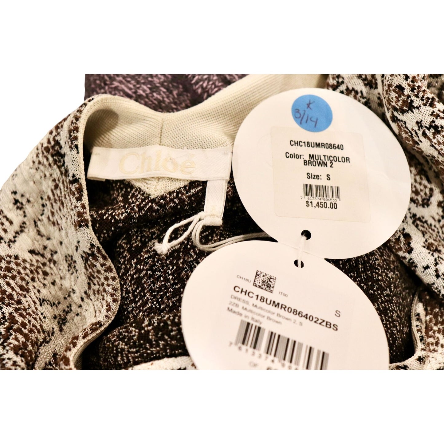 Chloé Snake Print Knit Mini Dress Size S NWT