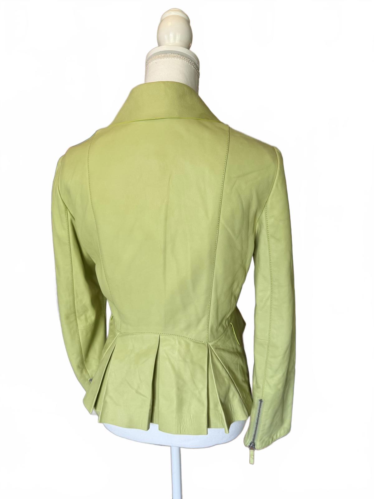 Georgio Armani Light Green Lamb Leather Jacket, IT 42