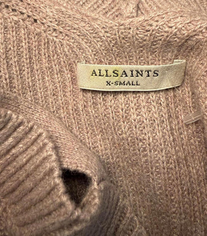 All Saints Dasha Sweater Beige Cold-Shoulder Ribbed Knit Sweater, XS (oversized)