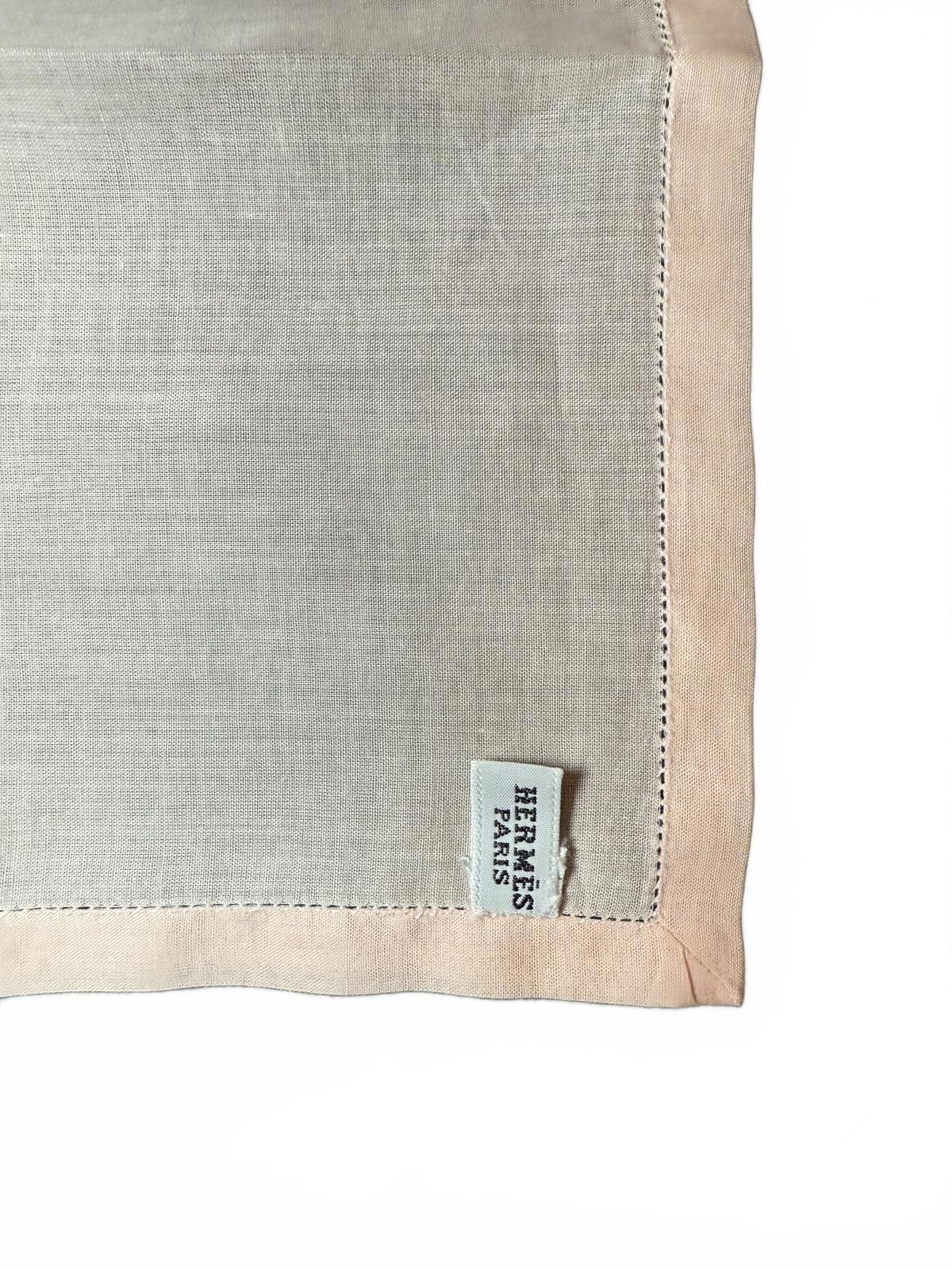 New in box, Hermès Light Pink/Peach Evelyn Embroidered Logo Cotton Handkerchief