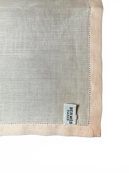 New in box, Hermès Light Pink/Peach Evelyn Embroidered Logo Cotton Handkerchief
