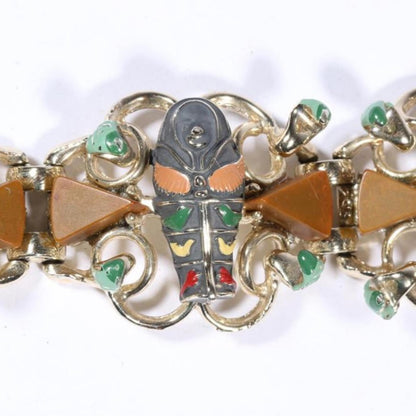 Vintage Unsigned Hobe Egyptian Revival And Bakelite Accented Bracelet
