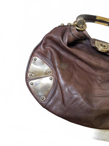 Gucci Vintage Indy Hobo Brown Leather Top Handle Bag