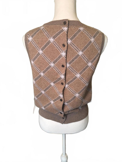 New Re/Done Brown Argyle Pattern Button-Back Sweater Vest, Large