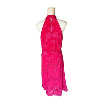 Maggie London Pink Halter Neck Floral Midi Dress, Size 6