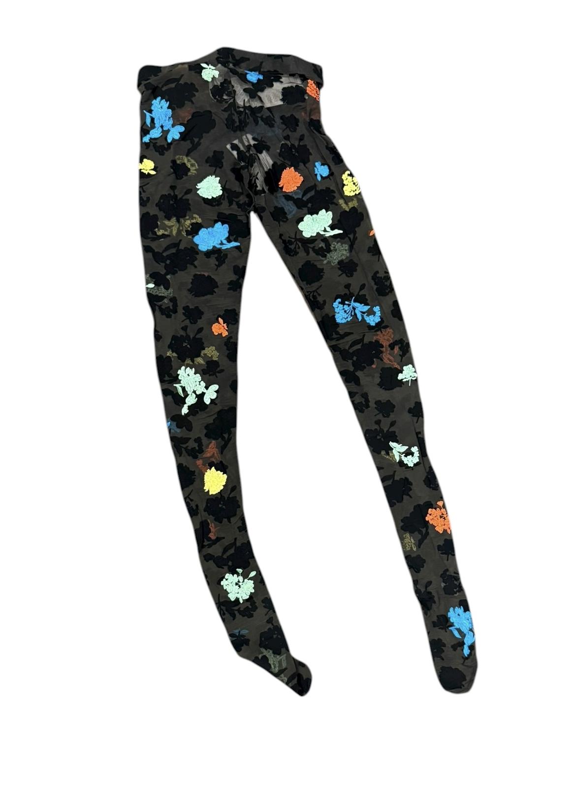 New Versace Flowers Black Stampa Ricamato Pantyhose