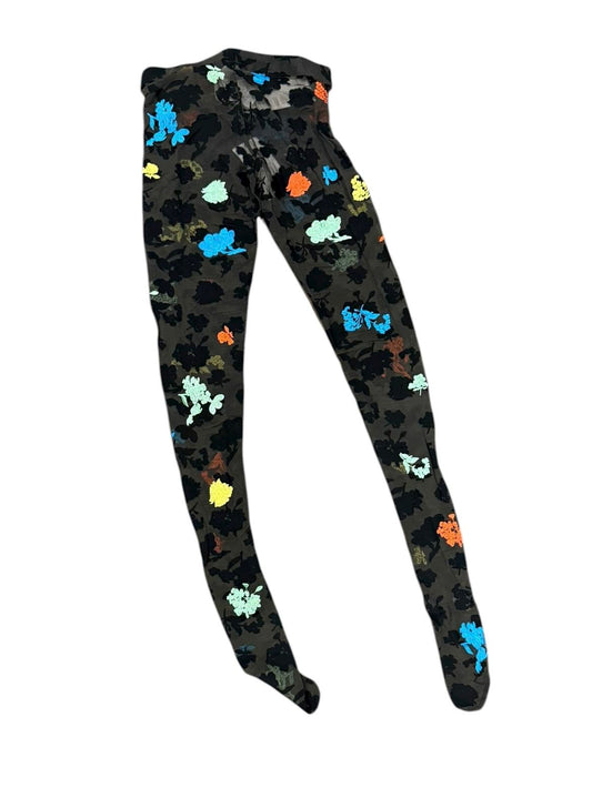 New Versace Flowers Black Stampa Ricamato Pantyhose