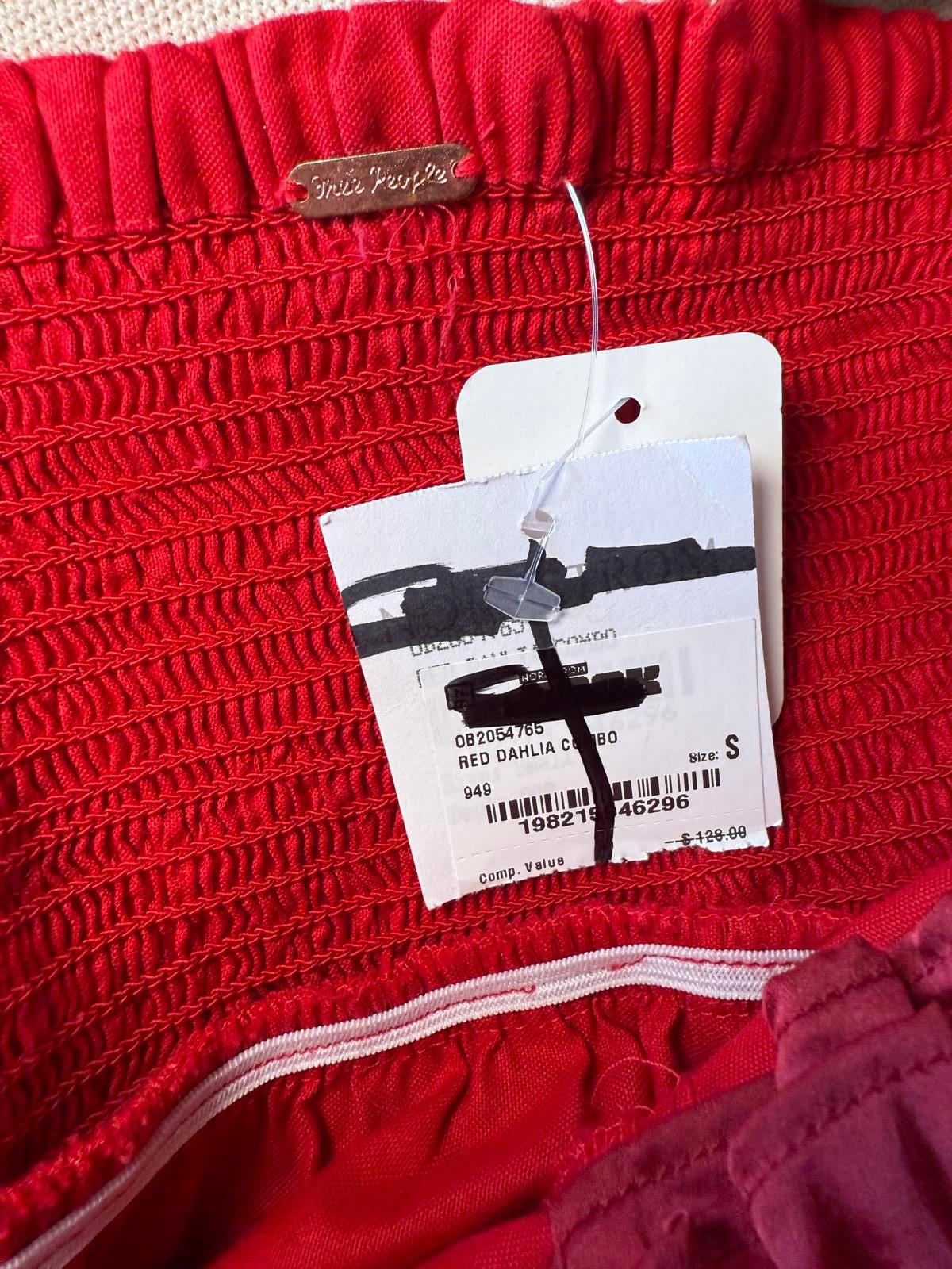 New Free People Red Sleeveless Ruffled Mini Dress, Small