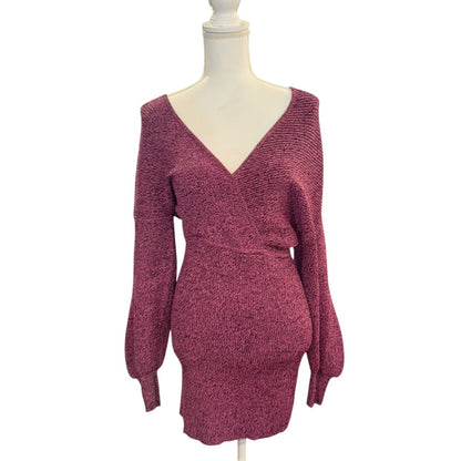 GANNI Puff-Sleeved Mini Dress in Carmine Rose, Small