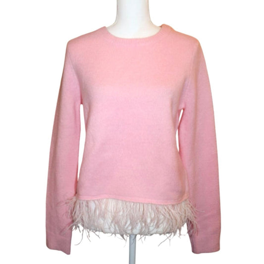 English Factory Pink Feather Trim Long Sleeve Sweater S 100% Polyester Womens Crewneck