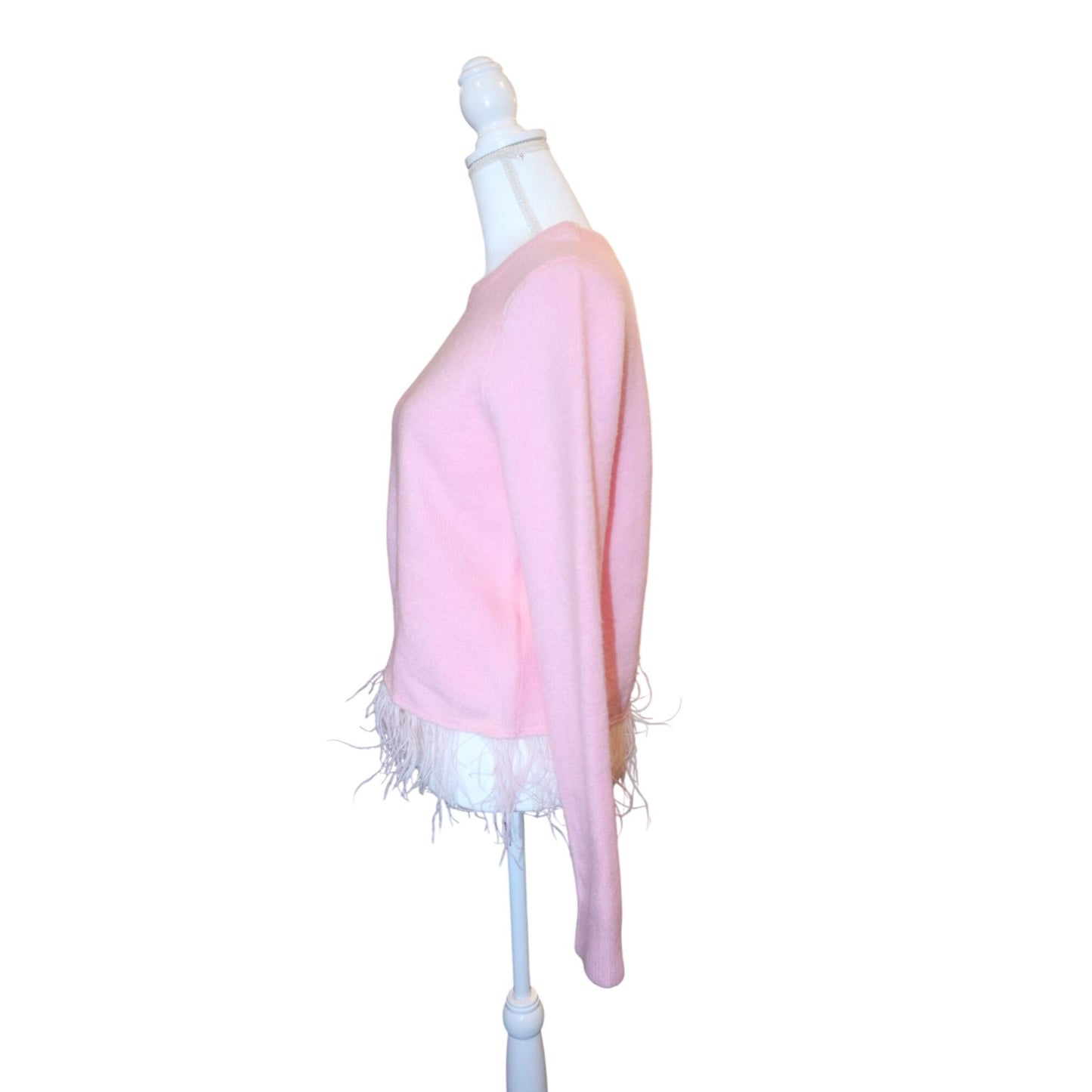 English Factory Pink Feather Trim Long Sleeve Sweater S 100% Polyester Womens Crewneck