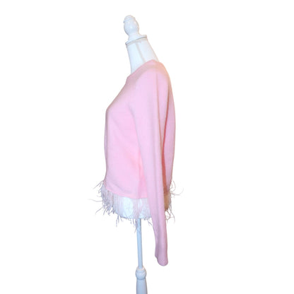 English Factory Pink Feather Trim Long Sleeve Sweater S 100% Polyester Womens Crewneck