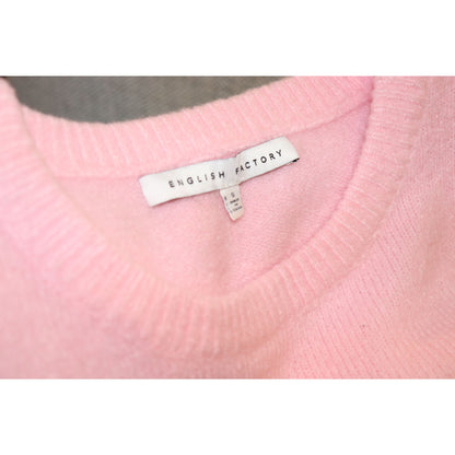 English Factory Pink Feather Trim Long Sleeve Sweater S 100% Polyester Womens Crewneck