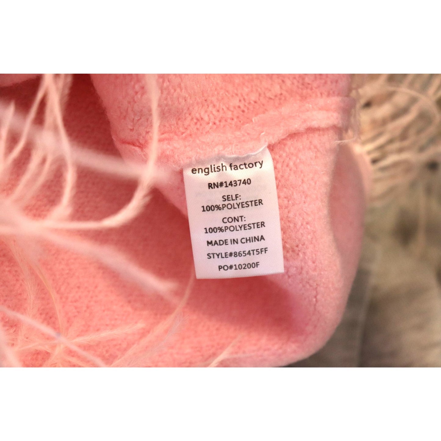 English Factory Pink Feather Trim Long Sleeve Sweater S 100% Polyester Womens Crewneck