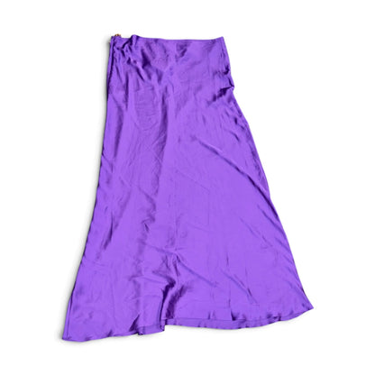 Rabanne Purple Satin Midi Skirt With Gold Chain Accent  Size 42 NWT
