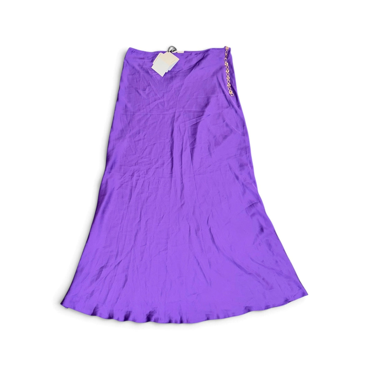 Rabanne Purple Satin Midi Skirt With Gold Chain Accent  Size 42 NWT