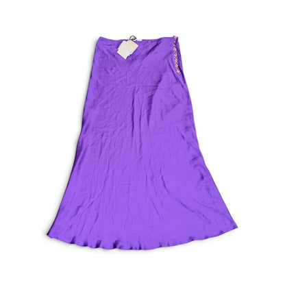 Rabanne Purple Satin Midi Skirt With Gold Chain Accent  Size 42 NWT
