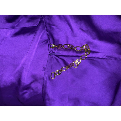 Rabanne Purple Satin Midi Skirt With Gold Chain Accent  Size 42 NWT