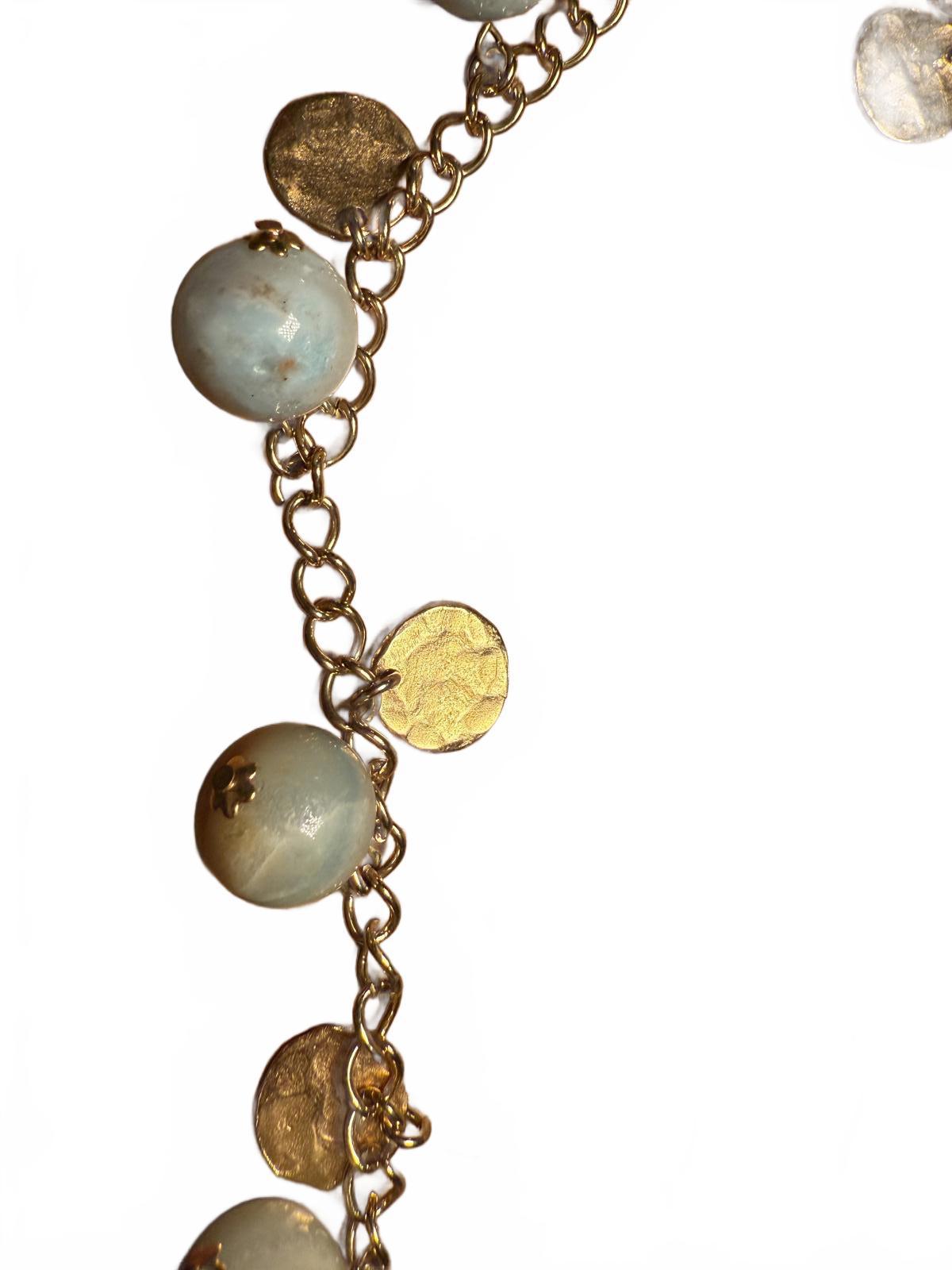 Vintage Kenneth Lane Chain Necklace with Blue Beads and Gold Discs