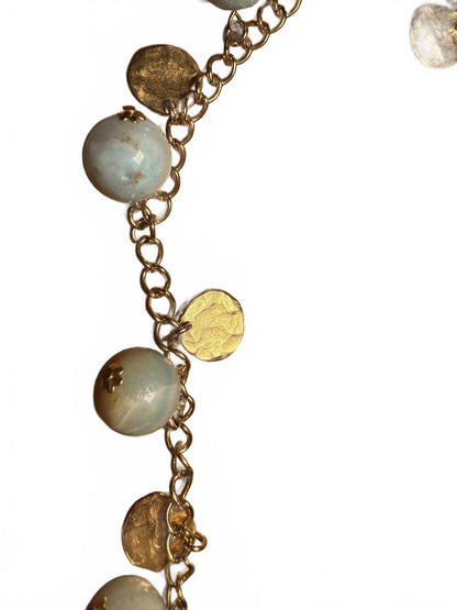 Vintage Kenneth Lane Chain Necklace with Blue Beads and Gold Discs