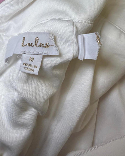 Lulu’s White Long Evening Dress with Button Back Detail, Medium NWOT
