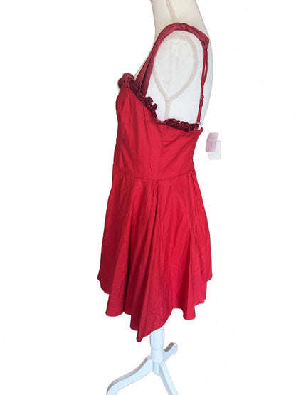 New Free People Red Sleeveless Ruffled Mini Dress, Small