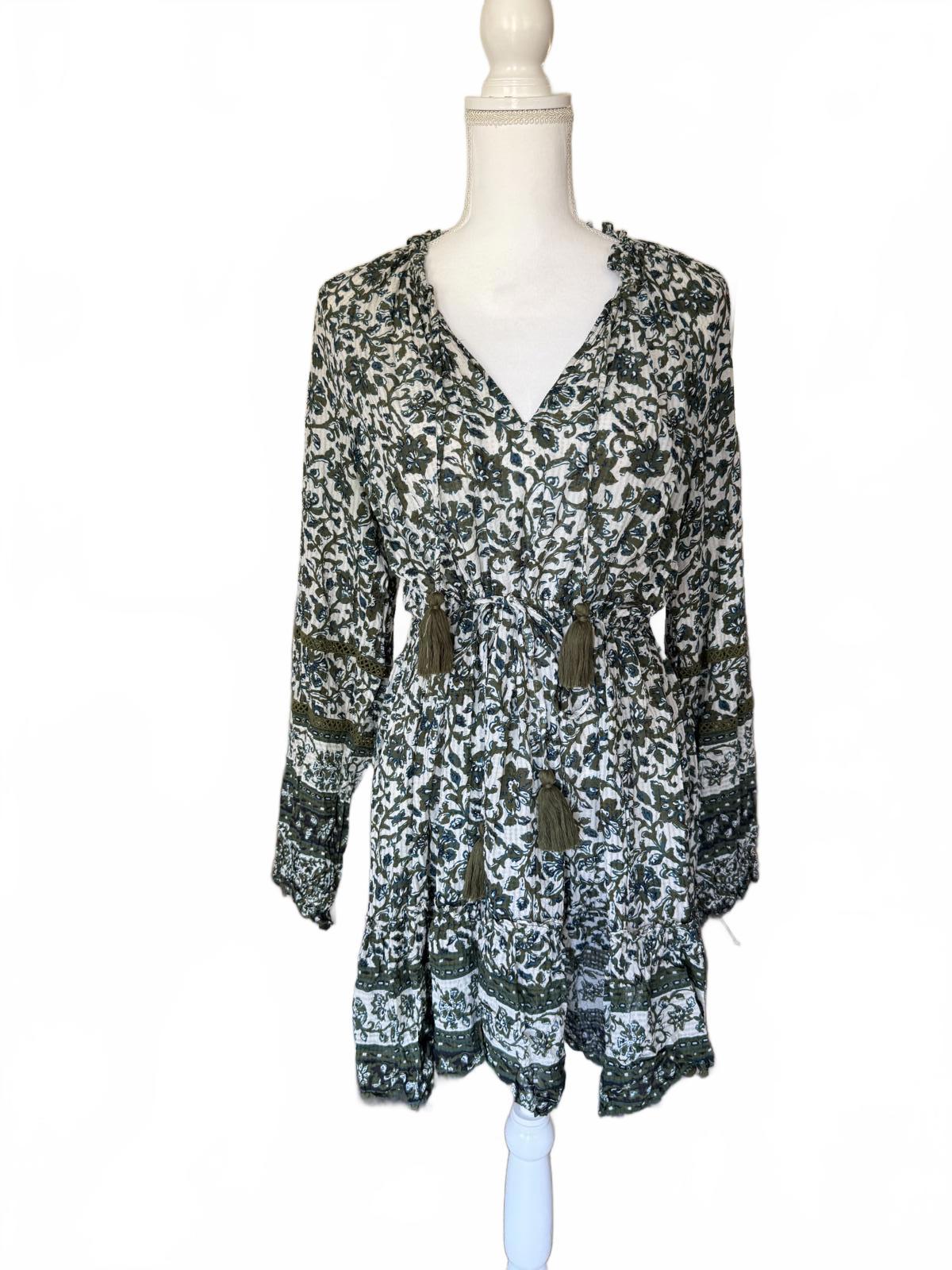 Veronica Beard Danica Floral Ruffled Long-Sleeve Mini Dress, Size Large