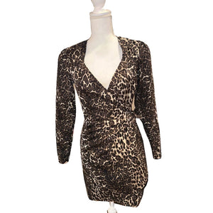 Essentiel Antwerp Troubles Leopard Draped Mini Dress, Size 34/US 2 NWT New