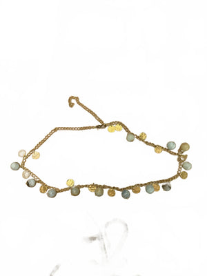 Vintage Kenneth Lane Chain Necklace with Blue Beads and Gold Discs