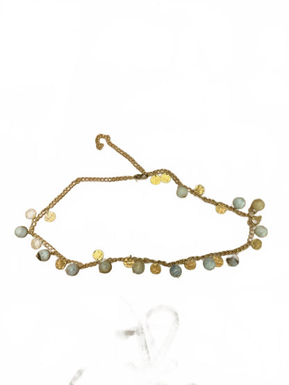 Vintage Kenneth Lane Chain Necklace with Blue Beads and Gold Discs