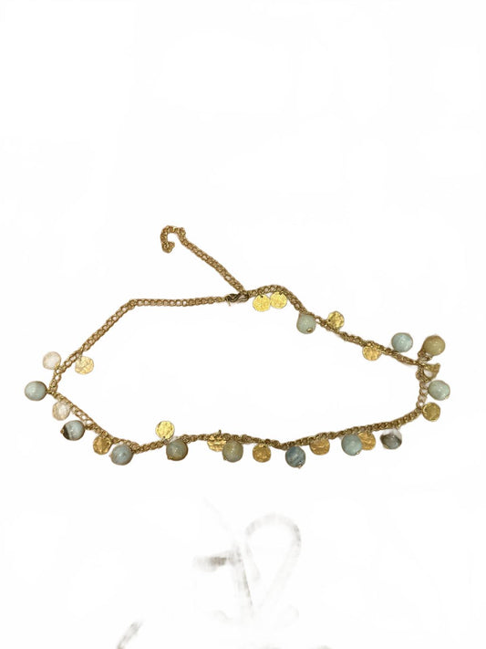 Vintage Kenneth Lane Chain Necklace with Blue Beads and Gold Discs