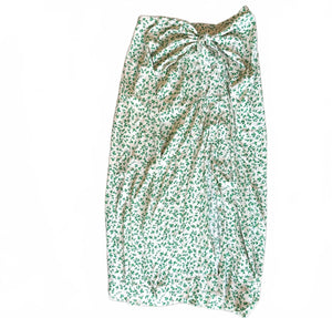 GANNI New Green Leaf Print Casual Faux Wrap Skirt, CL