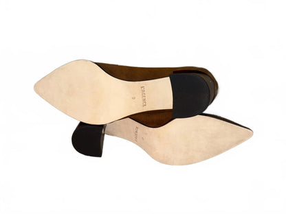 New L'AGENCE Women's Brown Suede Pointed Toe Block Heel Loafers, size 9